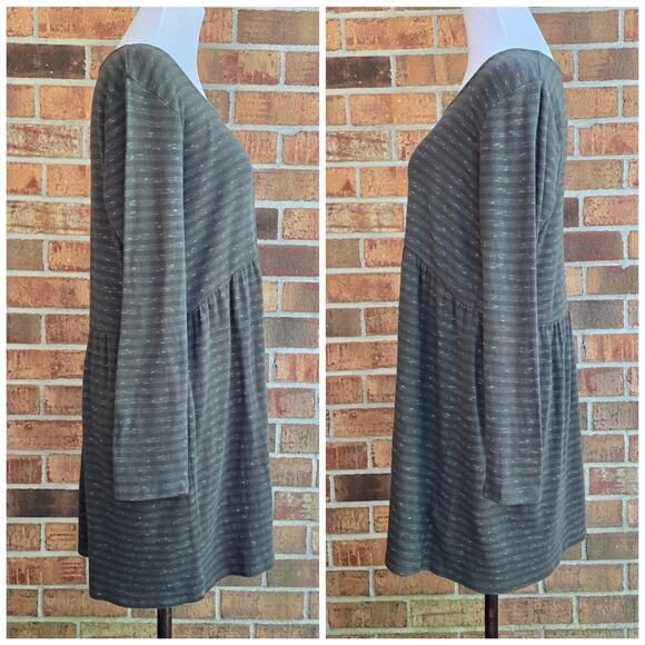 Pure Jill Tunic Dress Moss Green Heather Stripe Size M Long Sleeve Scoop Neck - Picture 2 of 8